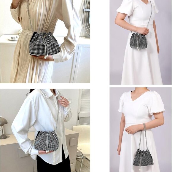 Women Glitter Pearl Crossbody Clutch Bag Mini Evening Prom Party Purse - Picture 3 of 6